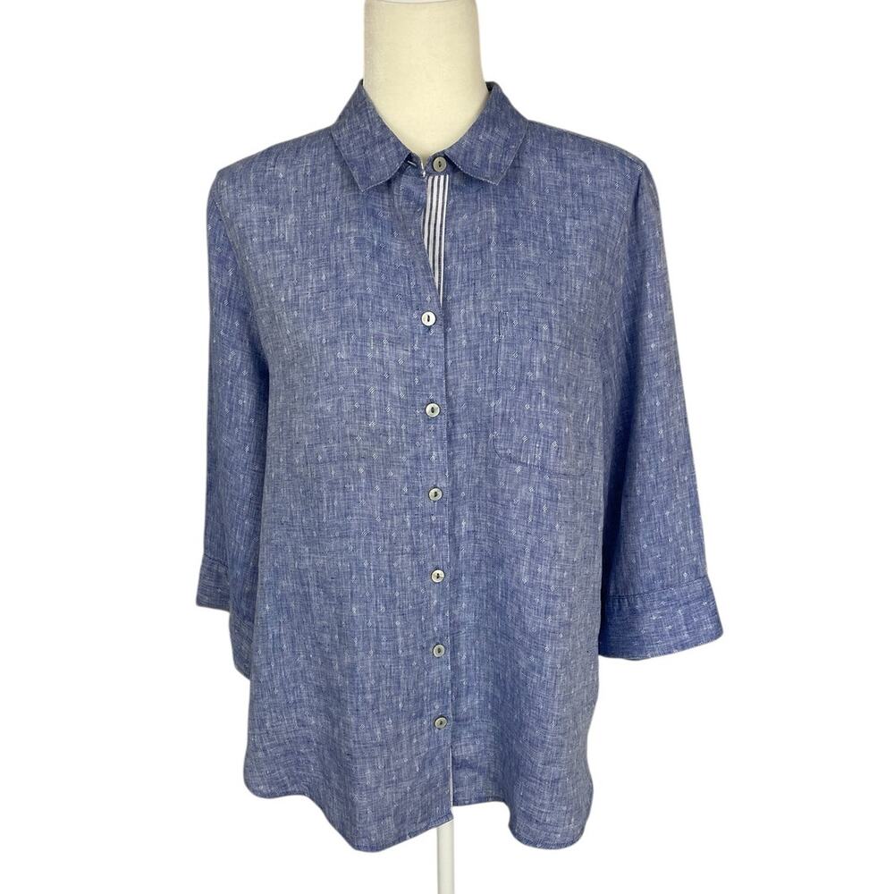 Chico's No-Iron Fresh Chic Linen Button Down Shirt Sz. 2 Classic Preppy Chic